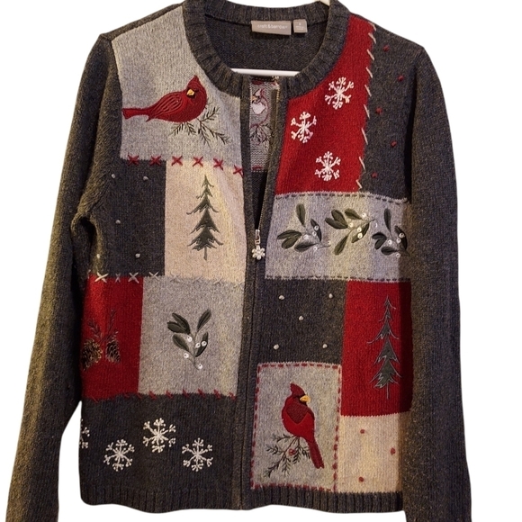 Croft and barrow small winter scene zip jacket red birds - Picture 8 of 10